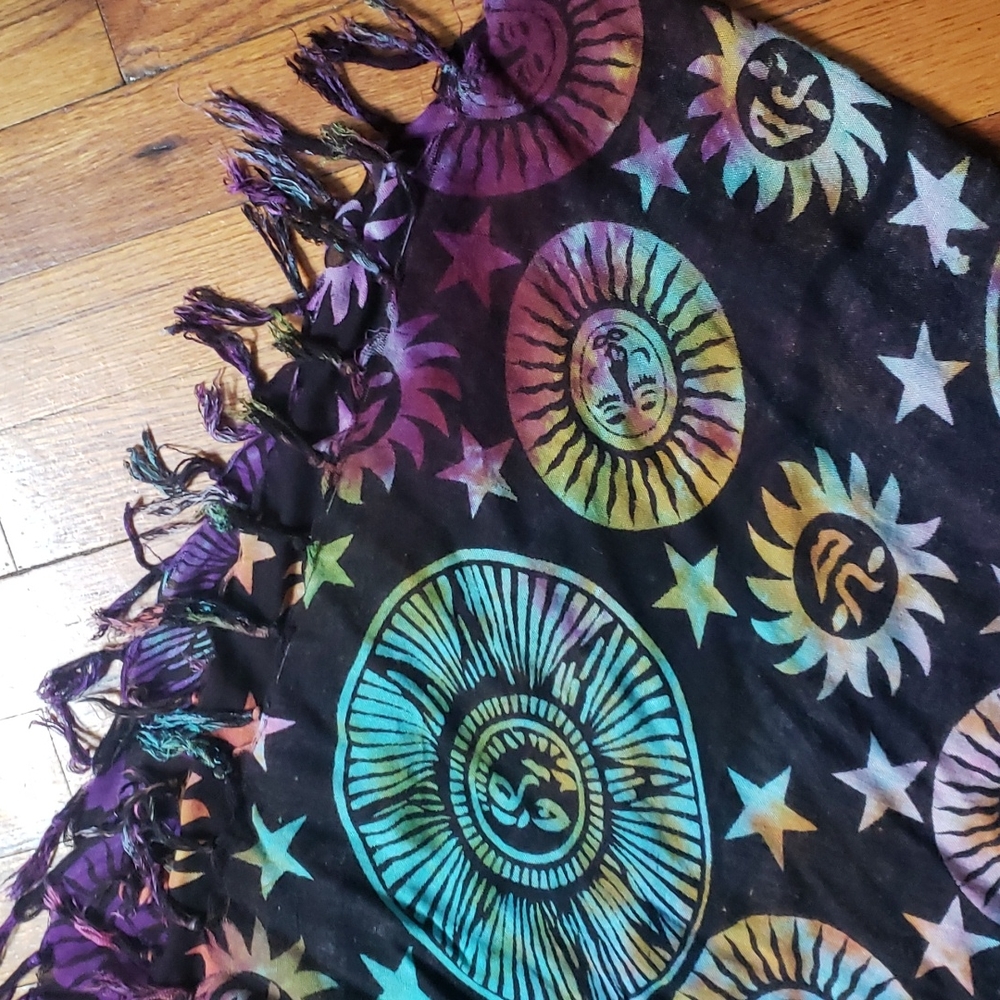 New Age Tie Dye Sun and Stars Scarf
